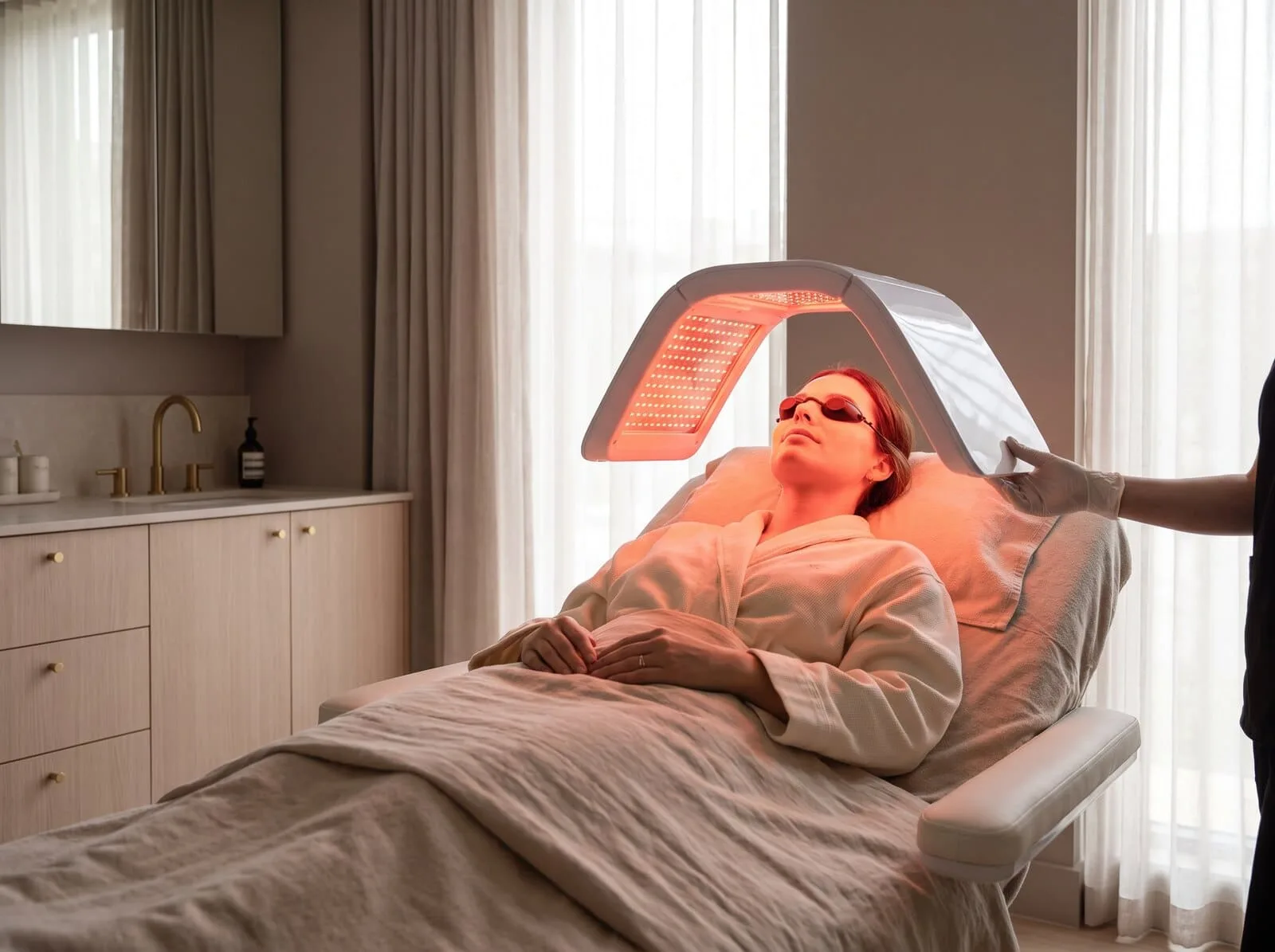 Fotona ComfortLase™ photobiomodulation session delivering low-level laser light across the face at Medrein Health